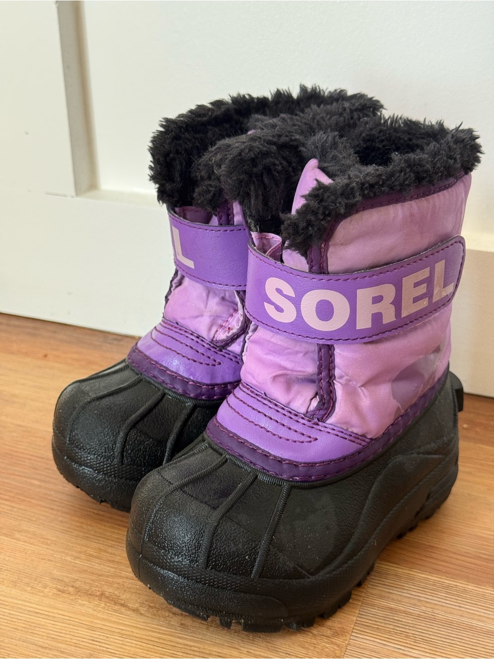 Sorel Kids Purple and Black Winter Boots with Faux Fur Cuff